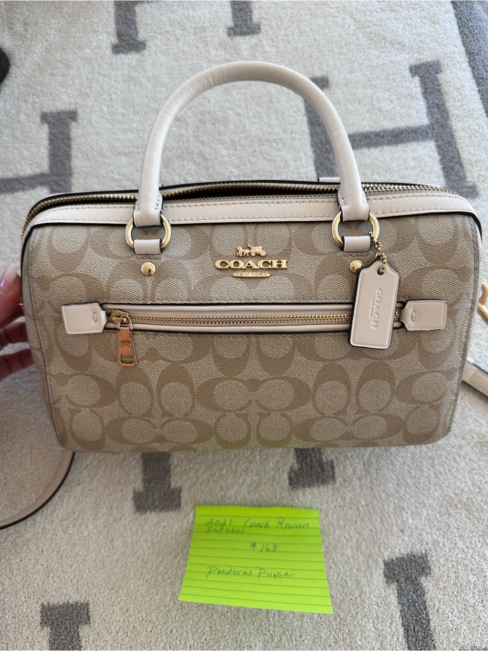 Coach Beige Signature Satchel with Chalk Trim - Picture 2 of 11